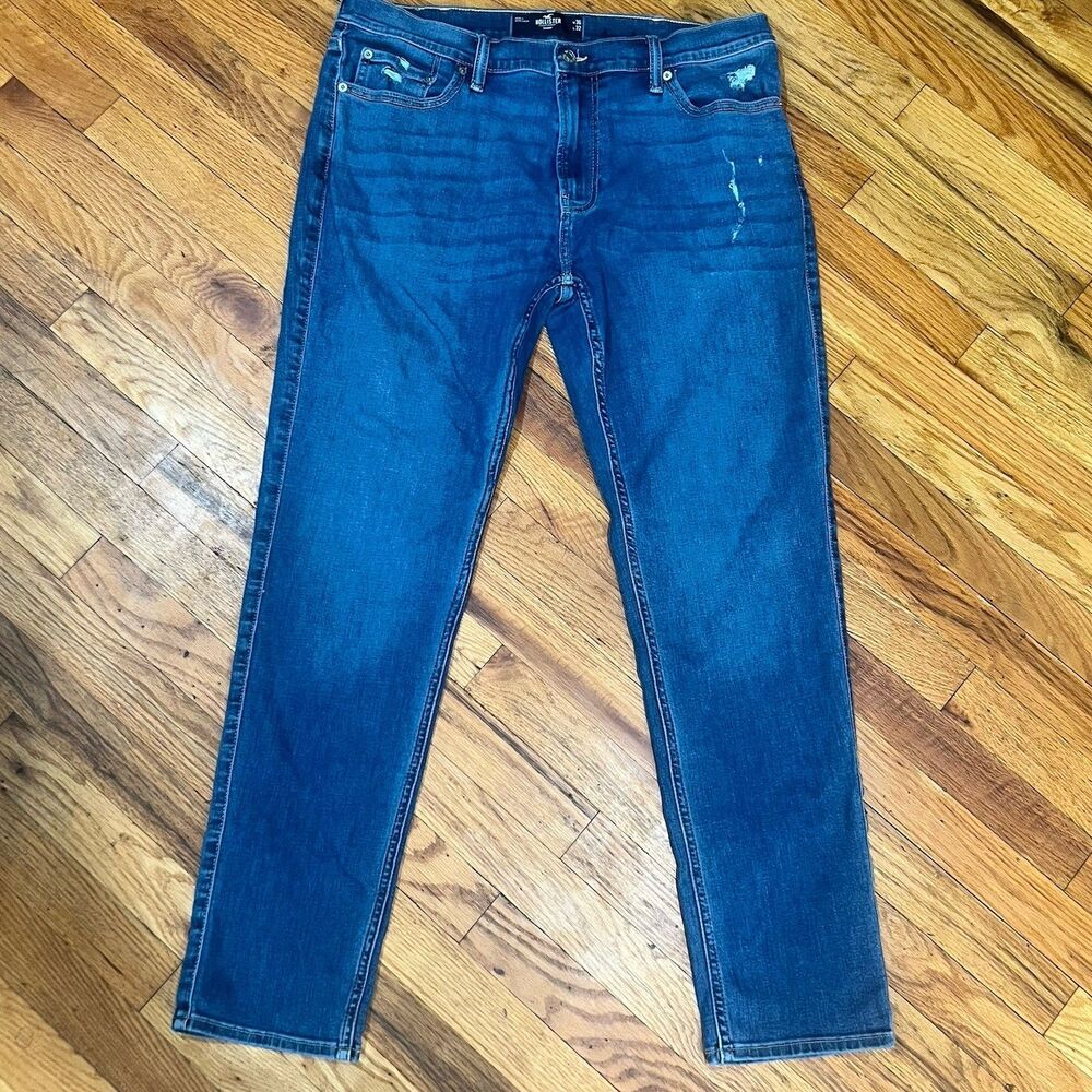 Hollister Men's Jeans Size 36x32 Skinny Fit Blue Denim Distressed Wash